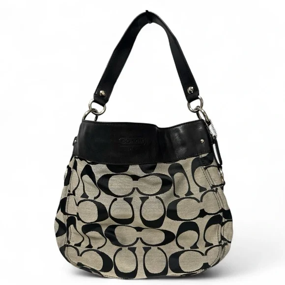 Coach Signature Black & Khaki Canvas Shoulder Bag - Picture 2 of 11